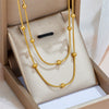 Women's Double Layer Bead Round Snake Necklace Titanium Steel Geometric Box Chain Design