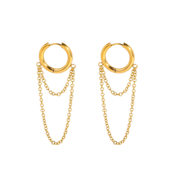 Women's Double Layer Chain Tassel Ear Jewelry With Geometric Design Stainless Steel Earrings Pvdp Furnace Real Gold Plated