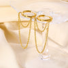 Women's Double Layer Chain Tassel Ear Jewelry With Geometric Design Stainless Steel Earrings Pvdp Furnace Real Gold Plated