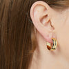 Women's Double Layer Circle Ear Buckle Earrings Brass Plated 18K Real Gold Geometric Style