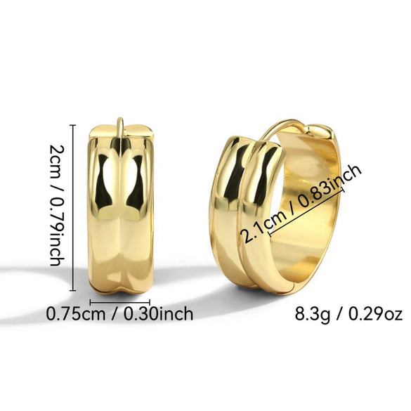 Women's Double Layer Circle Ear Buckle Earrings Brass Plated 18K Real Gold Geometric Style