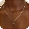 Women's Double Layer Copper Cross Pendant Necklace With Geometric Shape Electroplated Clavicle Chain Fashion Jewelry