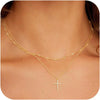 Women's Double Layer Copper Cross Pendant Necklace With Geometric Shape Electroplated Clavicle Chain Fashion Jewelry