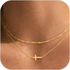 Women's Double Layer Copper Cross Pendant Necklace With Geometric Shape Electroplated Clavicle Chain Fashion Jewelry