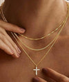 Women's Double Layer Copper Cross Pendant Necklace With Geometric Shape Electroplated Clavicle Chain Fashion Jewelry