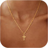 Women's Double Layer Copper Cross Pendant Necklace With Geometric Shape Electroplated Clavicle Chain Fashion Jewelry