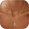Women's Double Layer Copper Cross Pendant Necklace With Geometric Shape Electroplated Clavicle Chain Fashion Jewelry