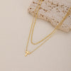 Women's Double Layer Gold Plated Copper Cross Necklace With Geometric Pendant Simple Light Luxury Clavicle Chain Jewelry