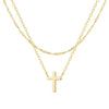 Women's Double Layer Gold Plated Copper Cross Necklace With Geometric Pendant Simple Light Luxury Clavicle Chain Jewelry
