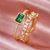 Women's Double Layer Opening Adjustable Geometric Copper Zircon Ring In Peacock Green