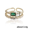 Women's Double Layer Opening Adjustable Geometric Copper Zircon Ring In Peacock Green