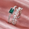 Women's Double Layer Opening Adjustable Geometric Copper Zircon Ring In Peacock Green