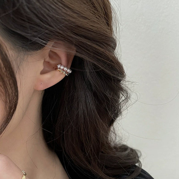 Women's Double Layer Pearl U Shape Ear Cuff Clip Earrings Copper Electroplated Simple Fashion Non Pierced Earrings