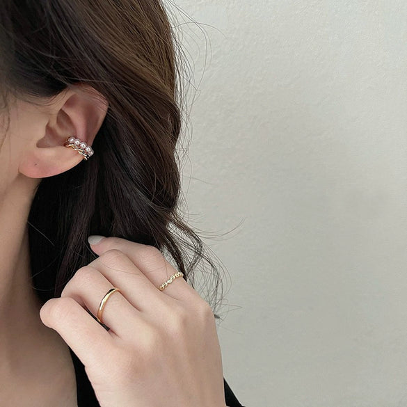 Women's Double Layer Pearl U Shape Ear Cuff Clip Earrings Copper Electroplated Simple Fashion Non Pierced Earrings