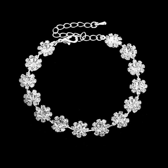Women's Double Layer Rhinestone Necklace And Earrings Bridal Jewelry Set With Sunflower And Water Drop Design