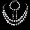 Women's Double Layer Rhinestone Necklace And Earrings Bridal Jewelry Set With Sunflower And Water Drop Design