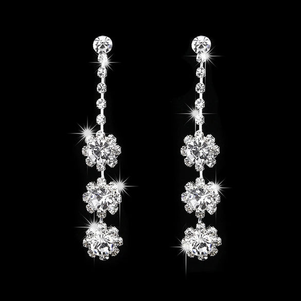 Women's Double Layer Rhinestone Necklace And Earrings Bridal Jewelry Set With Sunflower And Water Drop Design