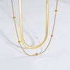 Women's Double Layer Stacked Beads Necklace Titanium Steel 18K Gold Plated Flat Snake Bone Chain Geometric Style