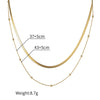 Women's Double Layer Stacked Beads Necklace Titanium Steel 18K Gold Plated Flat Snake Bone Chain Geometric Style