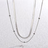 Women's Double Layer Stacked Beads Necklace Titanium Steel 18K Gold Plated Flat Snake Bone Chain Geometric Style