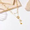 Women's Double Layer Stacked Pearl Flower Chain Tassel Pendant Stainless Steel Electroplated Necklace