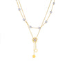 Women's Double Layer Stacked Pearl Flower Chain Tassel Pendant Stainless Steel Electroplated Necklace