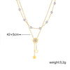 Women's Double Layer Stacked Pearl Flower Chain Tassel Pendant Stainless Steel Electroplated Necklace