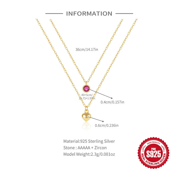 Women's Double Layer Stacked S925 Sterling Silver O Chain Necklace With Geometric Pattern And Electroplating Treatment Love Diamond Design Fashion Ins Style Light Luxury