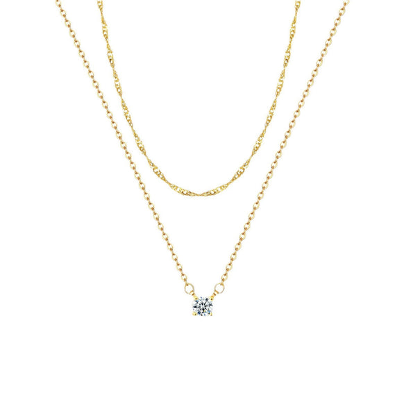 Women's Double Layer Stainless Steel Choker Necklace With Cubic Zirconia And 925 Silver Geometric Pendant Electroplated Minimalist Jewelry