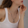 Women's Double Layer Stainless Steel Cross Necklace With Hammered Pattern Pendant And Snake Bone Chain Electroplated Fashion Jewelry