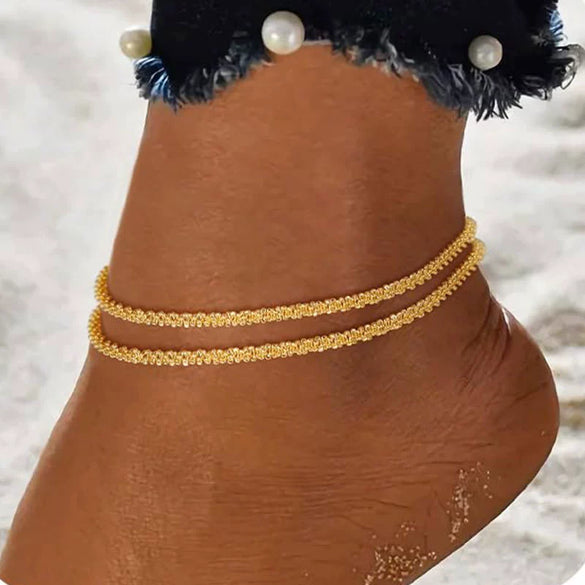 Women’s Double Layer Stainless Steel Glitter Gypsophila Paper Clip Anklet With Geometric Fashion Simple Style Jewelry