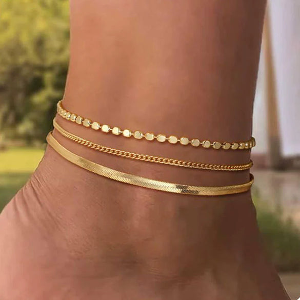 Women’s Double Layer Stainless Steel Glitter Gypsophila Paper Clip Anklet With Geometric Fashion Simple Style Jewelry