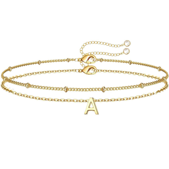 Women's Double Layer Stainless Steel Letter Bracelet With Millet Beads And Gold Electroplated Finish Fashion Hand Jewelry