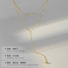 Women's Double Layer Tassel Sterling Silver Necklace With Geometric Pendant And Electroplated Cross Chain
