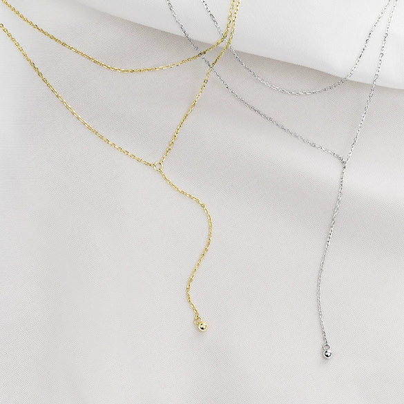 Women's Double Layer Tassel Sterling Silver Necklace With Geometric Pendant And Electroplated Cross Chain