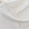 Women's Double Layer Tassel Sterling Silver Necklace With Geometric Pendant And Electroplated Cross Chain