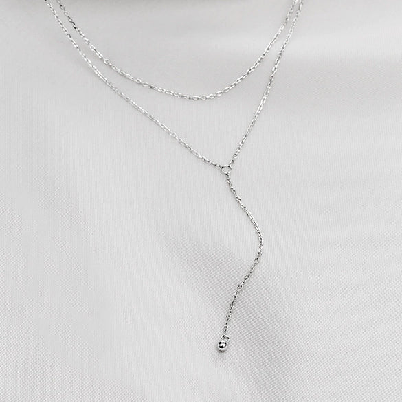 Women's Double Layer Tassel Sterling Silver Necklace With Geometric Pendant And Electroplated Cross Chain