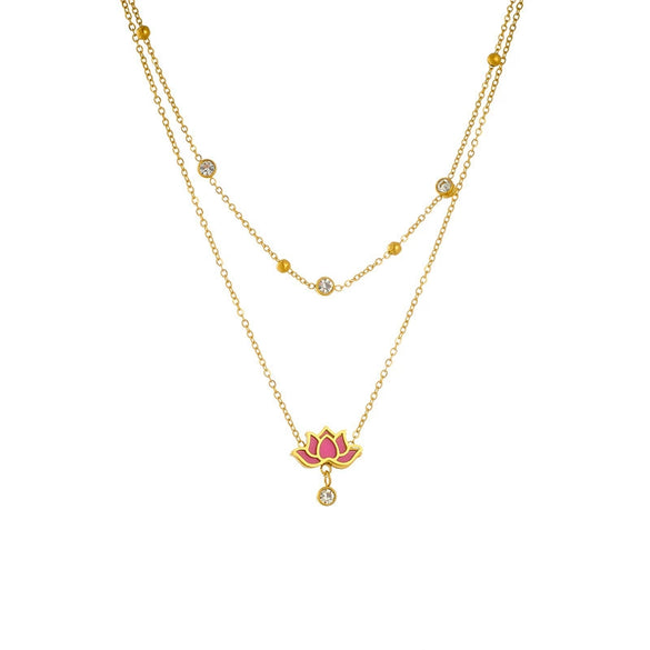 Women's Double Layer Titanium Steel Flower And Geometric Pattern Necklace
