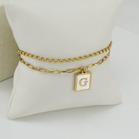 Women's Double Layer 316L Stainless Steel Letter Bracelet With Vacuum Plated Natural Shells