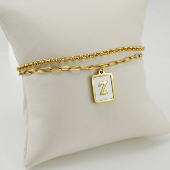 Women's Double Layer 316L Stainless Steel Letter Bracelet With Vacuum Plated Natural Shells