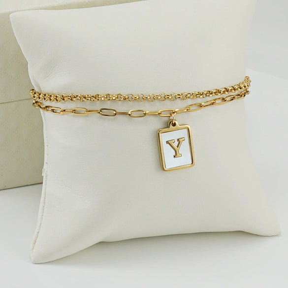 Women's Double Layer 316L Stainless Steel Letter Bracelet With Vacuum Plated Natural Shells