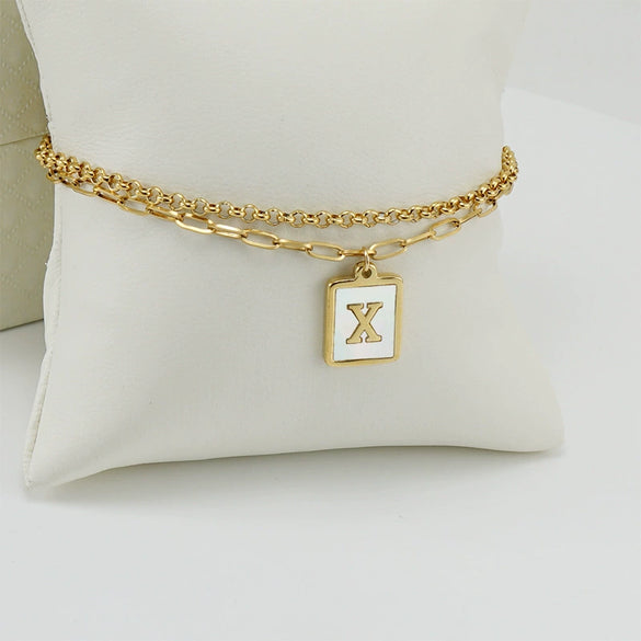 Women's Double Layer 316L Stainless Steel Letter Bracelet With Vacuum Plated Natural Shells