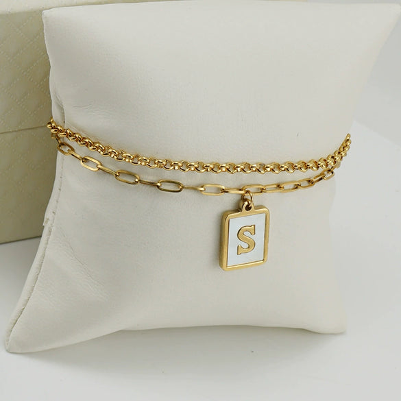 Women's Double Layer 316L Stainless Steel Letter Bracelet With Vacuum Plated Natural Shells