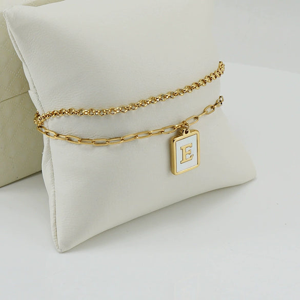 Women's Double Layer 316L Stainless Steel Letter Bracelet With Vacuum Plated Natural Shells