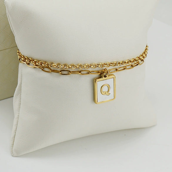 Women's Double Layer 316L Stainless Steel Letter Bracelet With Vacuum Plated Natural Shells