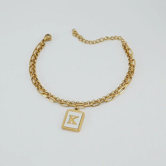 Women's Double Layer 316L Stainless Steel Letter Bracelet With Vacuum Plated Natural Shells