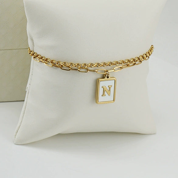 Women's Double Layer 316L Stainless Steel Letter Bracelet With Vacuum Plated Natural Shells