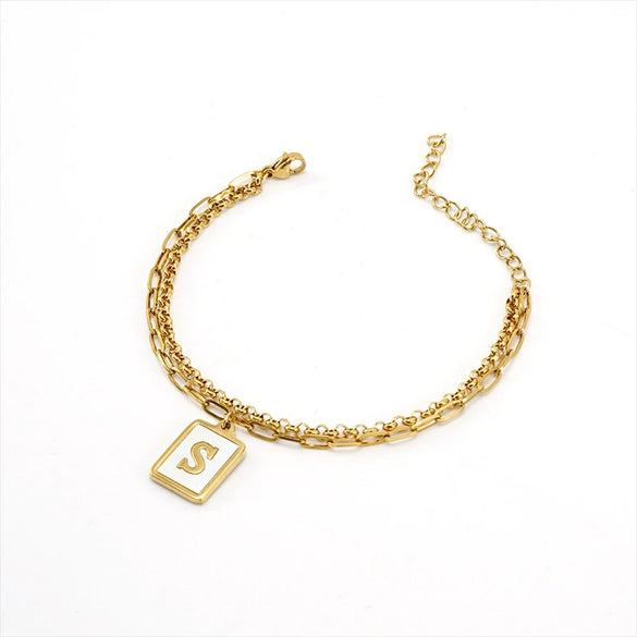 Women's Double Layer 316L Stainless Steel Letter Bracelet With Vacuum Plated Natural Shells