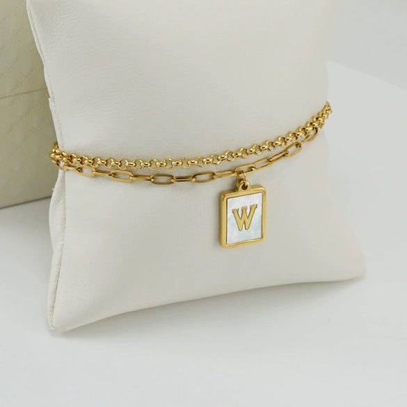 Women's Double Layer 316L Stainless Steel Letter Bracelet With Vacuum Plated Natural Shells