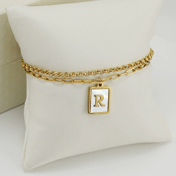 Women's Double Layer 316L Stainless Steel Letter Bracelet With Vacuum Plated Natural Shells